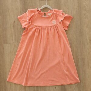 Chloé girls ruffle dress pink coral 10 short sleeve stretch cotton logo designer